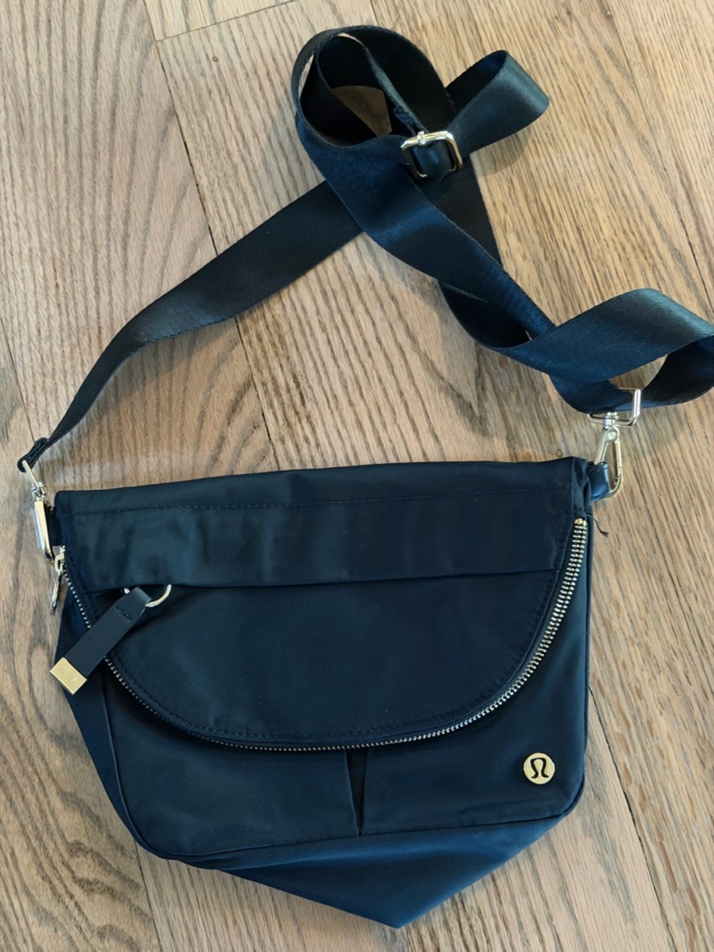 lululemon All Night Festival Black Crossbody with Gold Accents